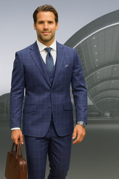 Wool Suit - Italian Made Business Suit by Statement Men's 3 Piece 100% Wool Modern Fit Suit - Fashion Pattern 16 ANGEL-3_Charcoal_38R  - from alligatorwarehouse.com
