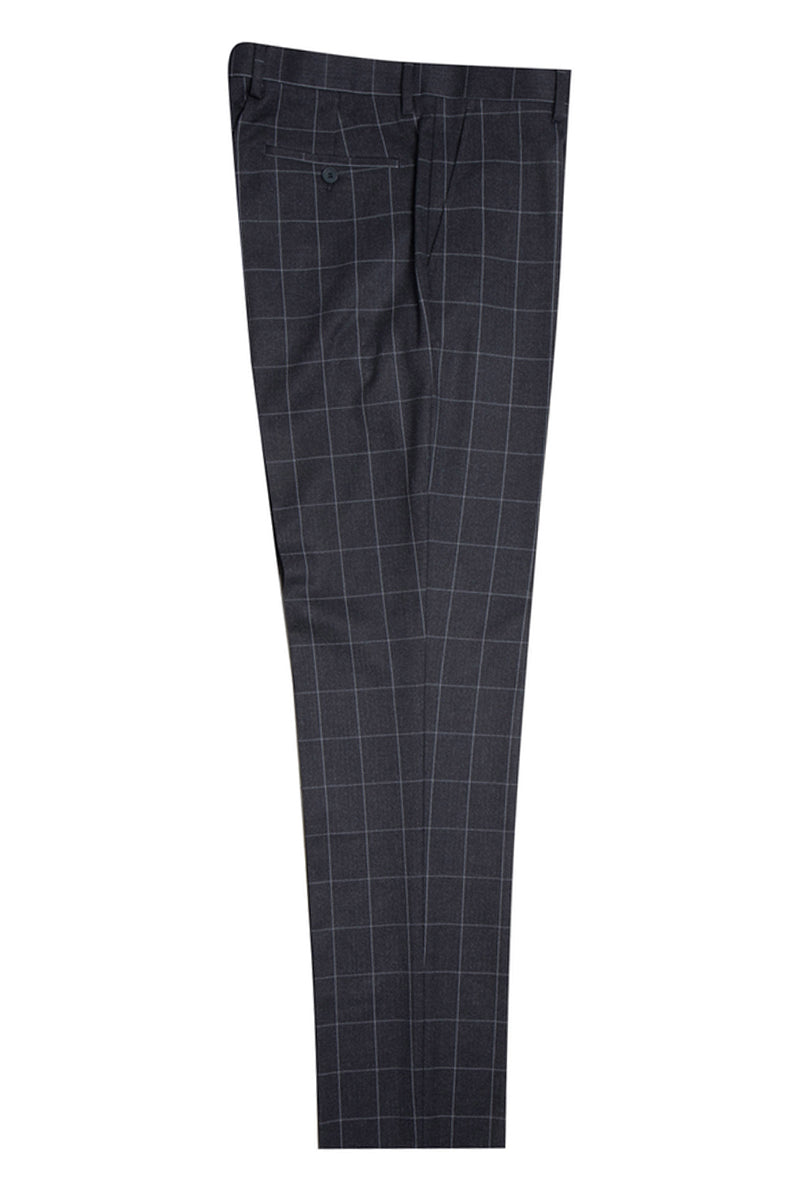 "Mens Stacy Adams Suit - Stacy Adams Suit Men's Charcoal Grey Windowpane Plaid Suit - Two Button Vested Peak Lapel"