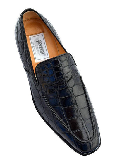 Italian Crocodile Skin Shoes By Ferrini Mens Black Unique Loafers 1 FC3877-BL-090  - from alligatorwarehouse.com