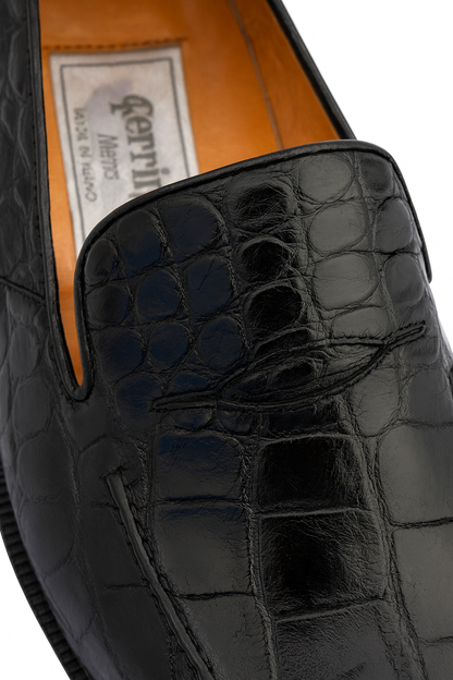 Italian Crocodile Skin Shoes By Ferrini Mens Black Unique Loafers
