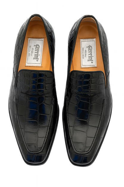 Italian Crocodile Skin Shoes By Ferrini Mens Black Unique Loafers