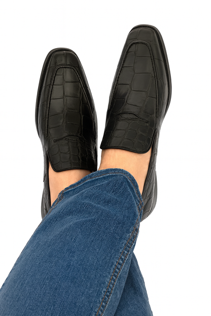 Italian Crocodile Skin Shoes By Ferrini Mens Black Unique Loafers