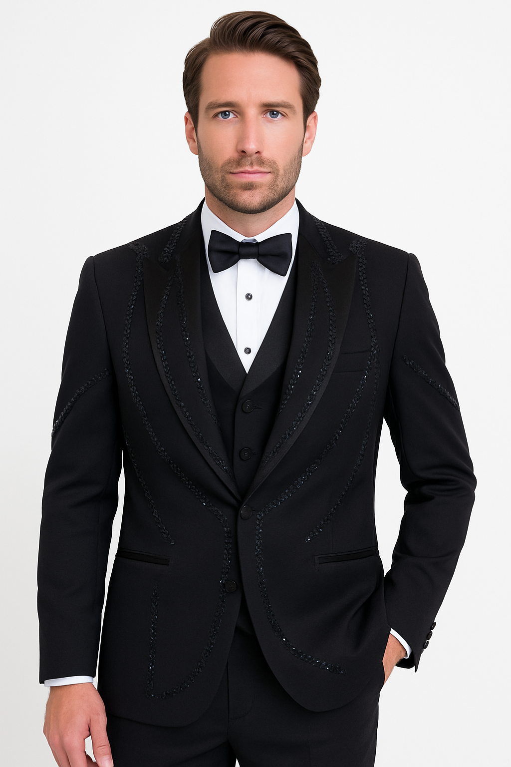 Black Italian Wool 3-Piece Modern Fit Tuxedo