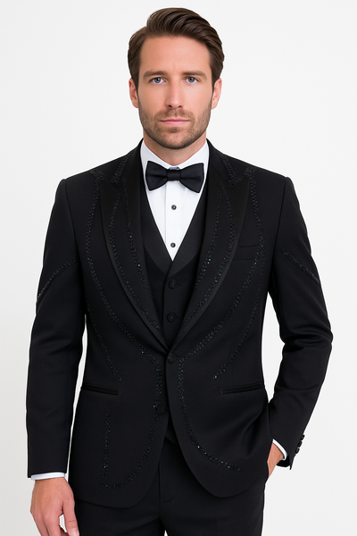 Black Italian Wool 3-Piece Modern Fit Tuxedo 5   - from alligatorwarehouse.com