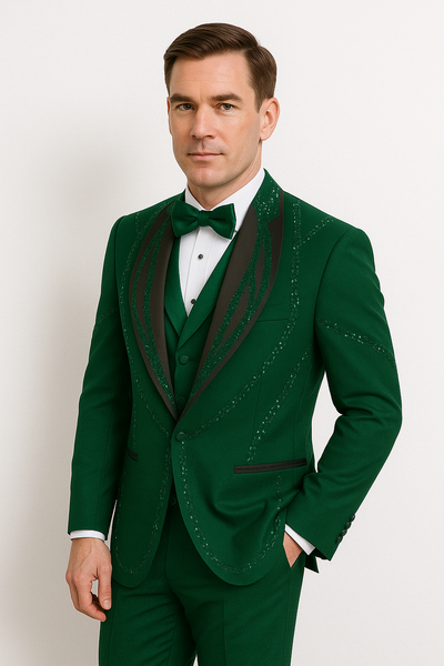 Hunter Green Italian Wool 3-Piece Modern Fit Tuxedo 5   - from alligatorwarehouse.com