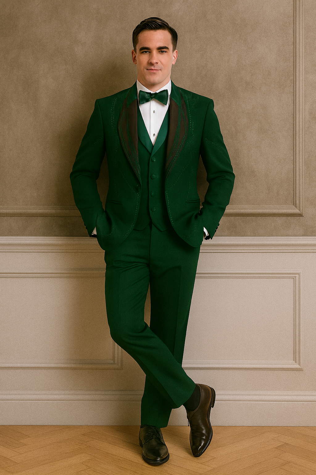 Hunter Green Italian Wool 3-Piece Modern Fit Tuxedo 3   - from alligatorwarehouse.com