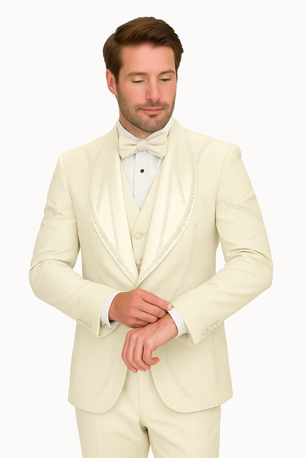 Off White Italian Wool 3-Piece Modern Fit Tuxedo 6   - from alligatorwarehouse.com