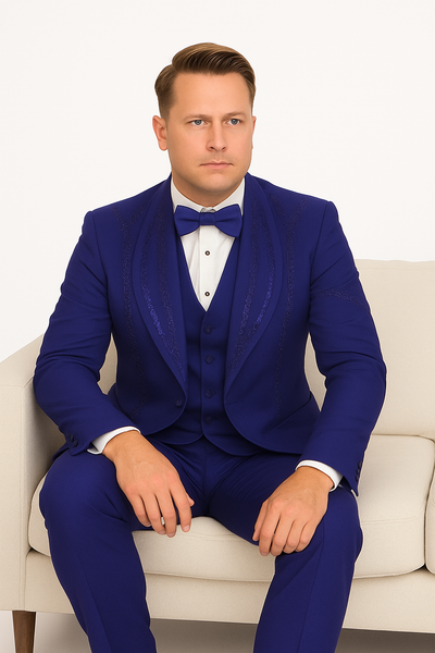 Royal Blue Italian Wool 3-Piece Modern Fit Tuxedo 4   - from alligatorwarehouse.com
