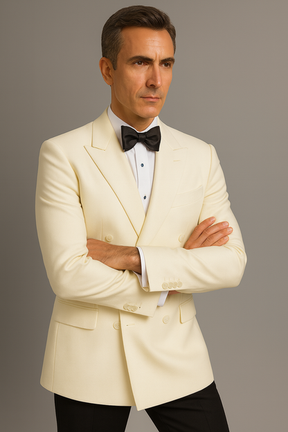 Ivory Double Breasted Tuxedo Dinner Jacket - Cream Dinner Jacket - Off White Tuxedos