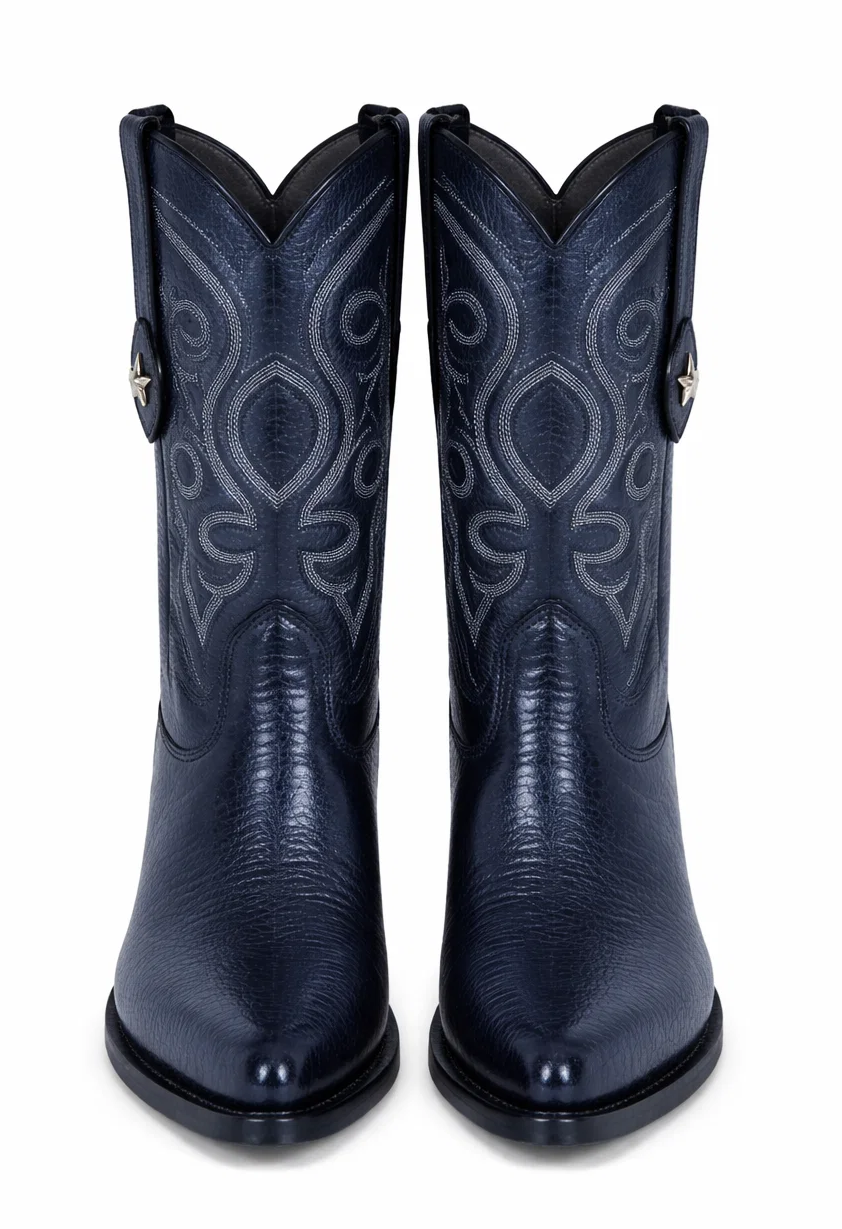 J Toe Cowboy Boots - J Toe Western Boots - Los Altos Navy J-Toe Genuine Teju Lizard