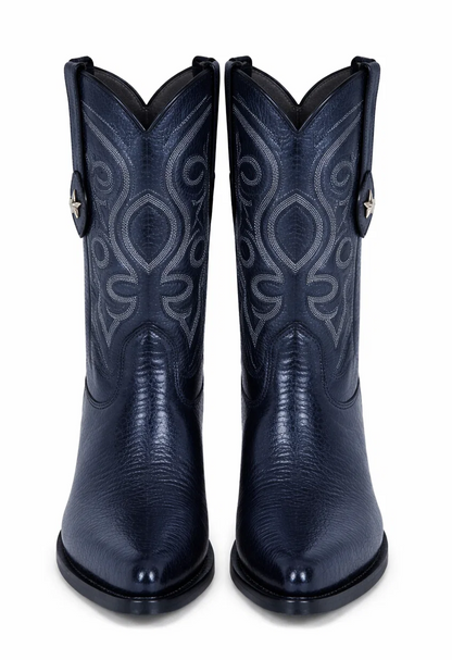 J Toe Cowboy Boots - J Toe Western Boots - Los Altos Navy J-Toe Genuine Teju Lizard