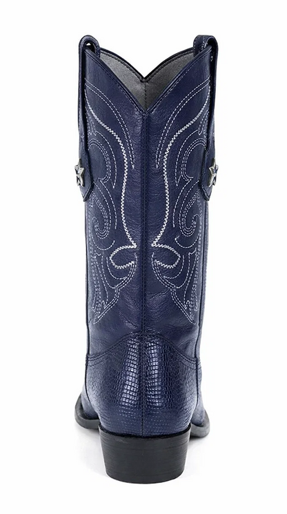 J Toe Cowboy Boots - J Toe Western Boots - Los Altos Navy J-Toe Genuine Teju Lizard