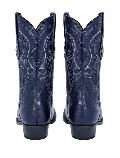 J Toe Cowboy Boots - J Toe Western Boots - Los Altos Navy J-Toe Genuine Teju Lizard
