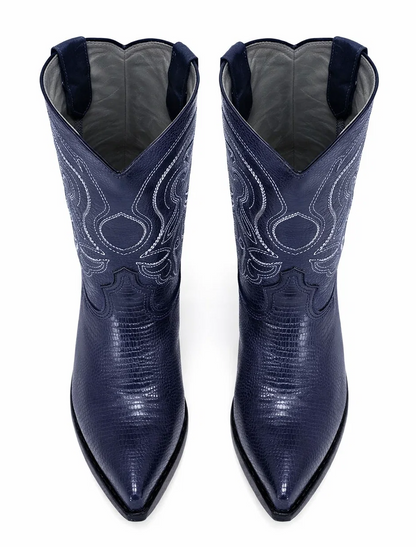 J Toe Cowboy Boots - J Toe Western Boots - Los Altos Navy J-Toe Genuine Teju Lizard