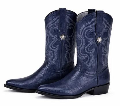 J Toe Cowboy Boots - J Toe Western Boots - Los Altos Navy J-Toe Genuine Teju Lizard