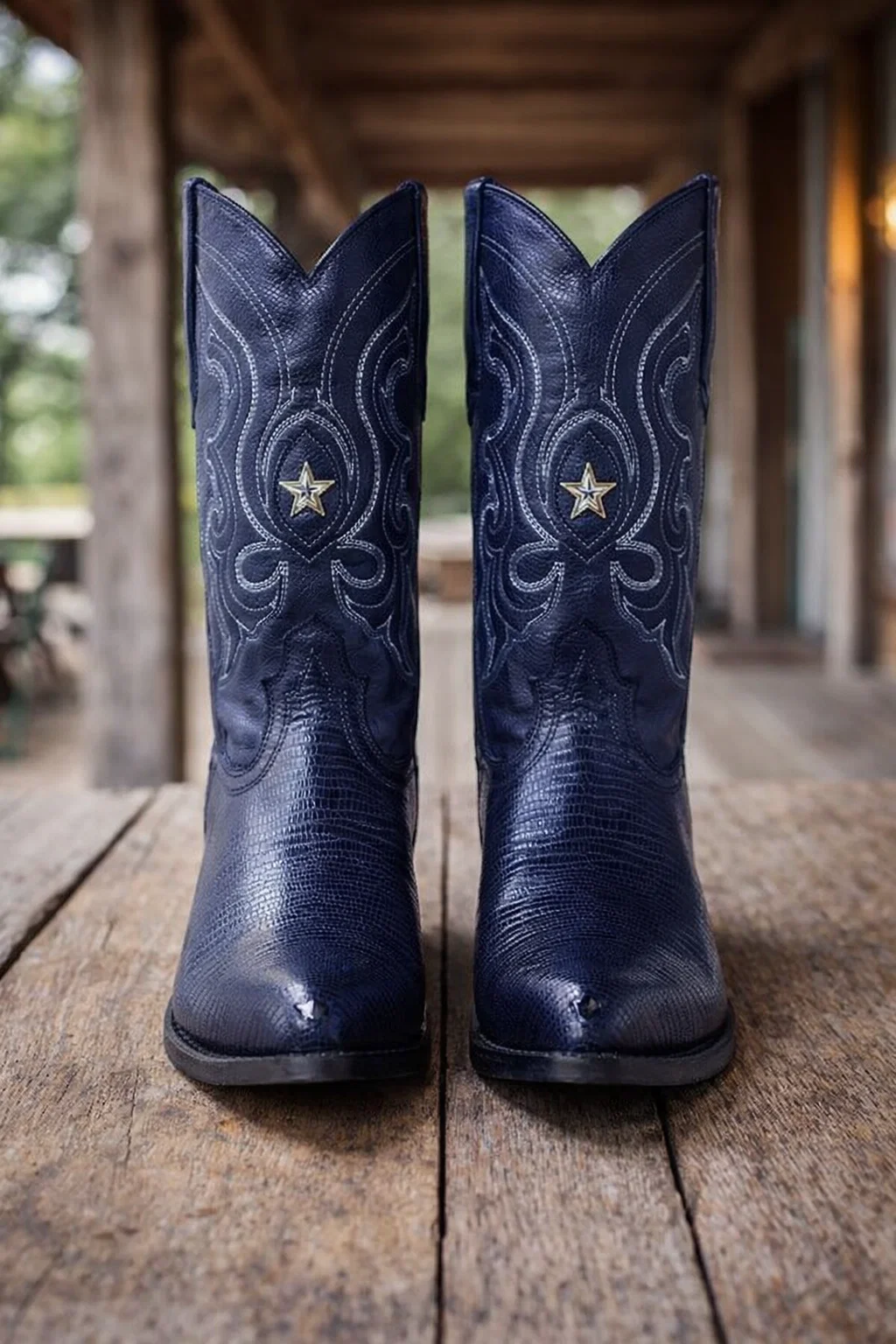 J Toe Cowboy Boots - J Toe Western Boots - Los Altos Navy J-Toe Genuine Teju Lizard