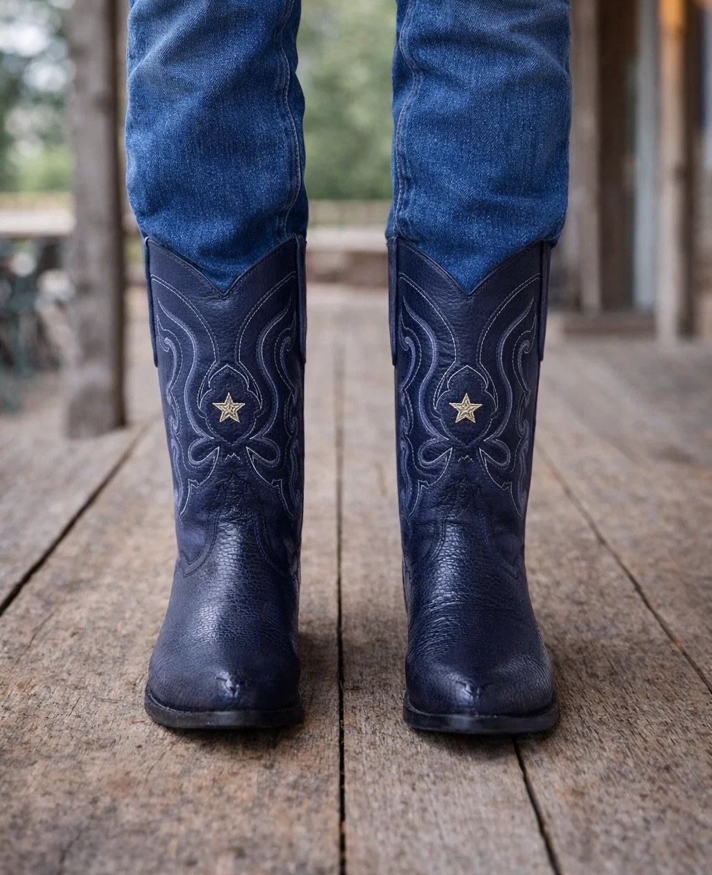 J Toe Cowboy Boots - J Toe Western Boots - Los Altos Navy J-Toe Genuine Teju Lizard