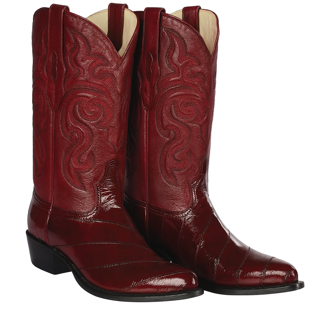 J Toe Cowboy Boots - J Toe Western Boots - Los Altos Boots - Mens Dress Cowboy Boot - Low Priced Burgundy Eel Cowboy Boots J-Toe- in  Burgundy