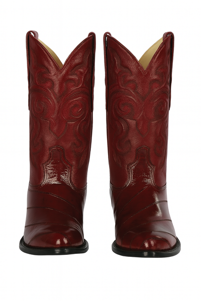 J Toe Cowboy Boots - J Toe Western Boots - Los Altos Boots - Mens Dress Cowboy Boot - Low Priced Burgundy Eel Cowboy Boots J-Toe- in  Burgundy 6   - from alligatorwarehouse.com