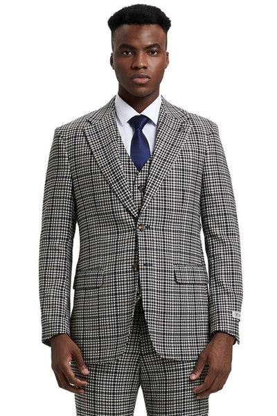 Men's Stacy Adams Vested Modern Fit Houndstooth Glen Plaid Suit in Grey & Green 1 SM162H1-02-38R  - from alligatorwarehouse.com