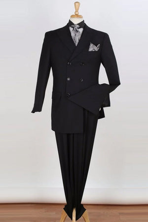 Apollo King Black Double Breasted Suit - Three Quarter Length Fashion