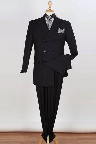 Apollo King Black Double Breasted Suit - Three Quarter Length Fashion