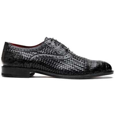 Marco Di Milano John Black Shoes Exotic Caiman Crocodile / Woven Leather Dress Oxfords 1 JOHN_CAIMAN FUSCUS_BLACK_8.5  - from alligatorwarehouse.com