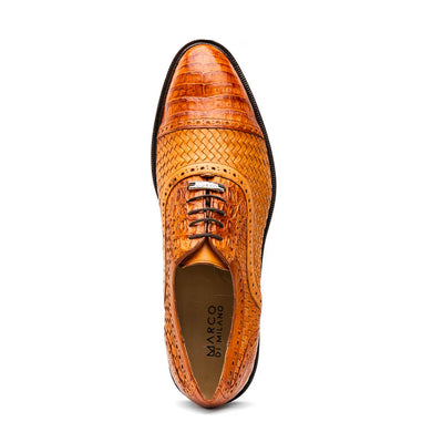 Marco Di Milano John Brandy Shoes Exotic Caiman Crocodile / Woven Leather Dress Oxfords 4 JOHN_CAIMAN FUSCUS_BRANDY_8  - from alligatorwarehouse.com