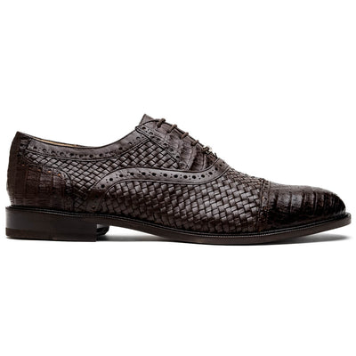 Marco Di Milano John Brown Shoes Exotic Caiman Crocodile / Woven Leather Dress Oxfords 1 JOHN_CAIMAN FUSCUS_BROWN_8  - from alligatorwarehouse.com
