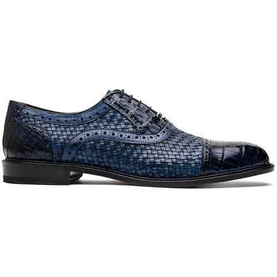 Marco Di Milano John Navy Shoes Exotic Caiman Crocodile / Woven Leather Dress Oxfords 1 JOHN_CAIMAN FUSCUS_NAVY_8  - from alligatorwarehouse.com