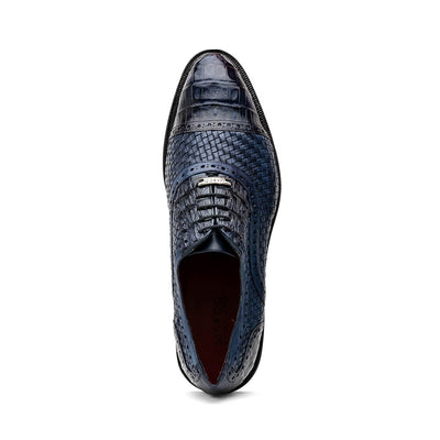 Marco Di Milano John Navy Shoes Exotic Caiman Crocodile / Woven Leather Dress Oxfords 4 JOHN_CAIMAN FUSCUS_NAVY_8  - from alligatorwarehouse.com