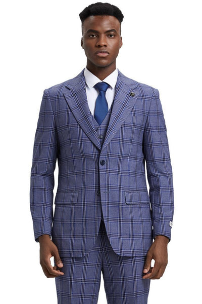 Men's Stacy Adams Two Button Vested Glen Plaid Check Suit in Light Purple Lavender 1 SM166H1-04-38R  - from alligatorwarehouse.com