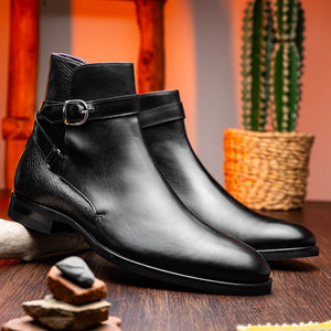 Zelli Jodphur Black Italian Calfskin Double Buckle Strap Boot