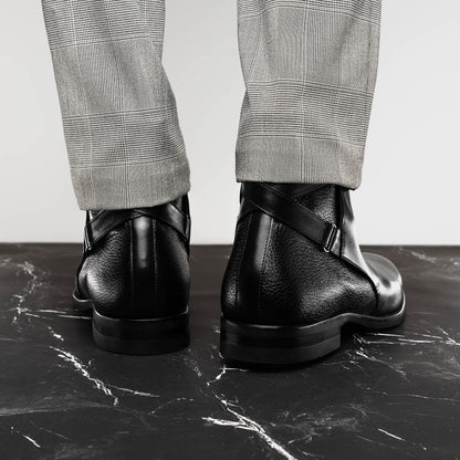 Zelli Jodphur Black Italian Calfskin Double Buckle Strap Boot