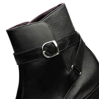 Zelli Jodphur Black Italian Calfskin Double Buckle Strap Boot