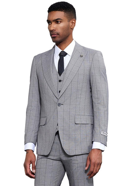 Men's Stacy Adams Modern Fit Vested Tonal Windowpane Plaid Suit in Light Grey 1 SM186H1-02-38R  - from alligatorwarehouse.com