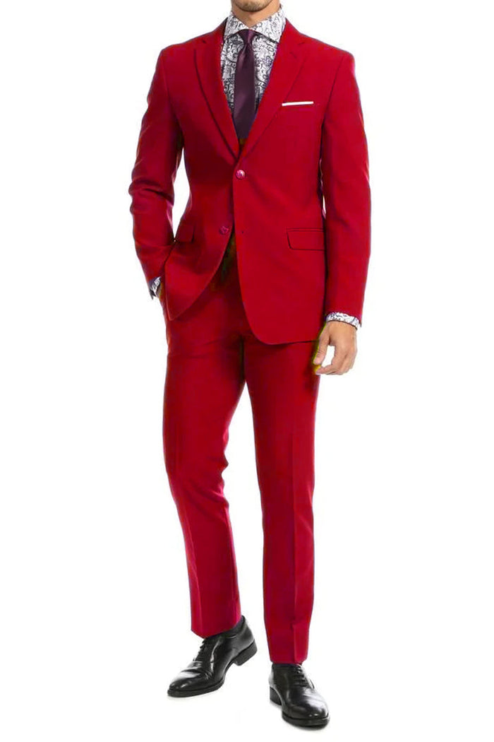 Apollo King Red Modern Fit Suit - Two Button