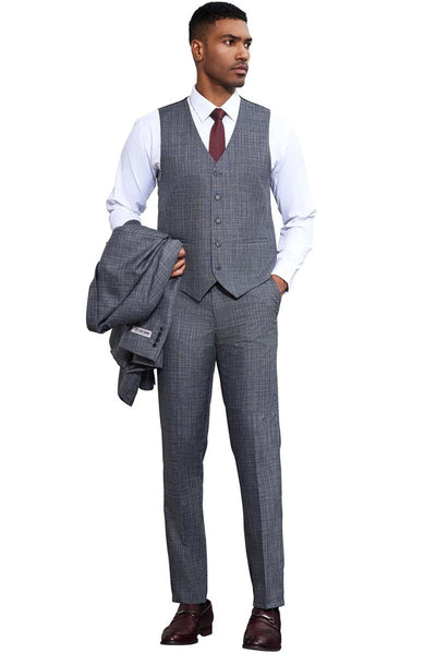Men's Stacy Adams Vested Sharkskin Weave Pattern Suit in Grey 4 SM173H1-33-38R  - from alligatorwarehouse.com