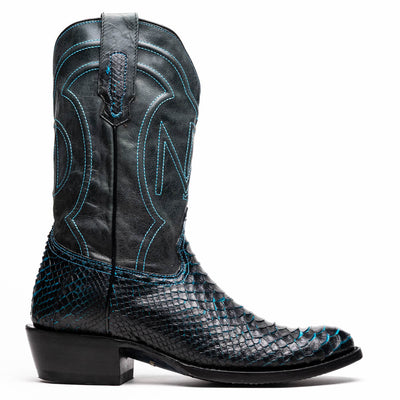 Marco Di Milano Kansas Black / Blue Python Round Toe Cowboy Boots 3   - from alligatorwarehouse.com