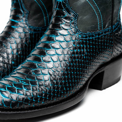 Marco Di Milano Kansas Black / Blue Python Round Toe Cowboy Boots 4   - from alligatorwarehouse.com