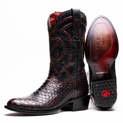 Marco Di Milano Kansas BlackCherry Python Round Toe Cowboy Boots 1   - from alligatorwarehouse.com
