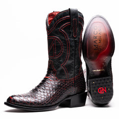 Marco Di Milano Kansas BlackCherry Python Round Toe Cowboy Boots
