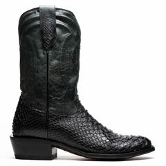 Marco Di Milano Kansas Black Python Round Toe Cowboy Boots