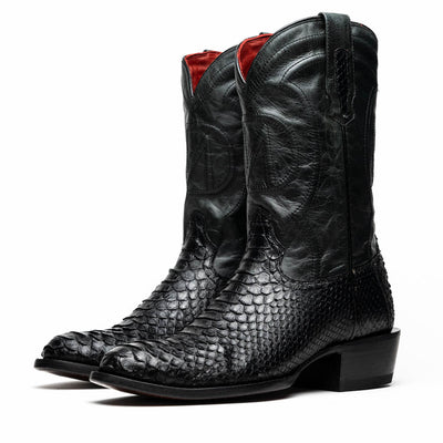Marco Di Milano Kansas Black Python Round Toe Cowboy Boots 2   - from alligatorwarehouse.com