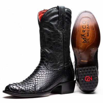 Marco Di Milano Kansas Black Python Round Toe Cowboy Boots 1   - from alligatorwarehouse.com