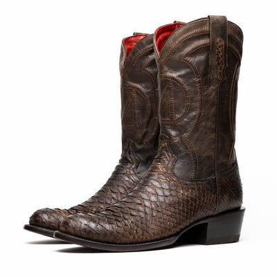 Marco Di Milano Kansas Brown Python Round Toe Cowboy Boots 2   - from alligatorwarehouse.com