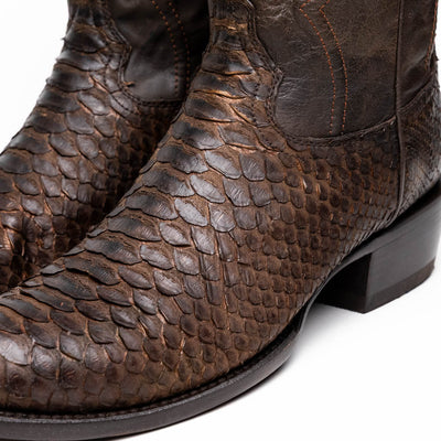 Marco Di Milano Kansas Brown Python Round Toe Cowboy Boots 3   - from alligatorwarehouse.com