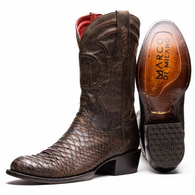 Marco Di Milano Kansas Brown Python Round Toe Cowboy Boots 1   - from alligatorwarehouse.com
