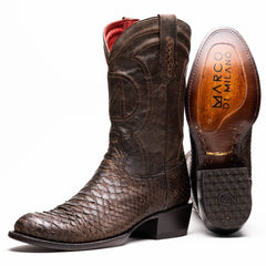 Marco Di Milano Kansas Brown Python Round Toe Cowboy Boots