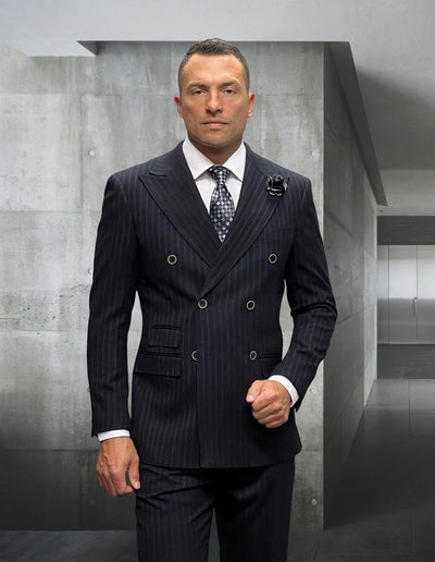 Statement Suit - Statement Italy Suit - Wool Suit - Statement Men's 2 Piece 100% Wool Fashion Suit - Pinstripe 1 MV-9540  - from alligatorwarehouse.com